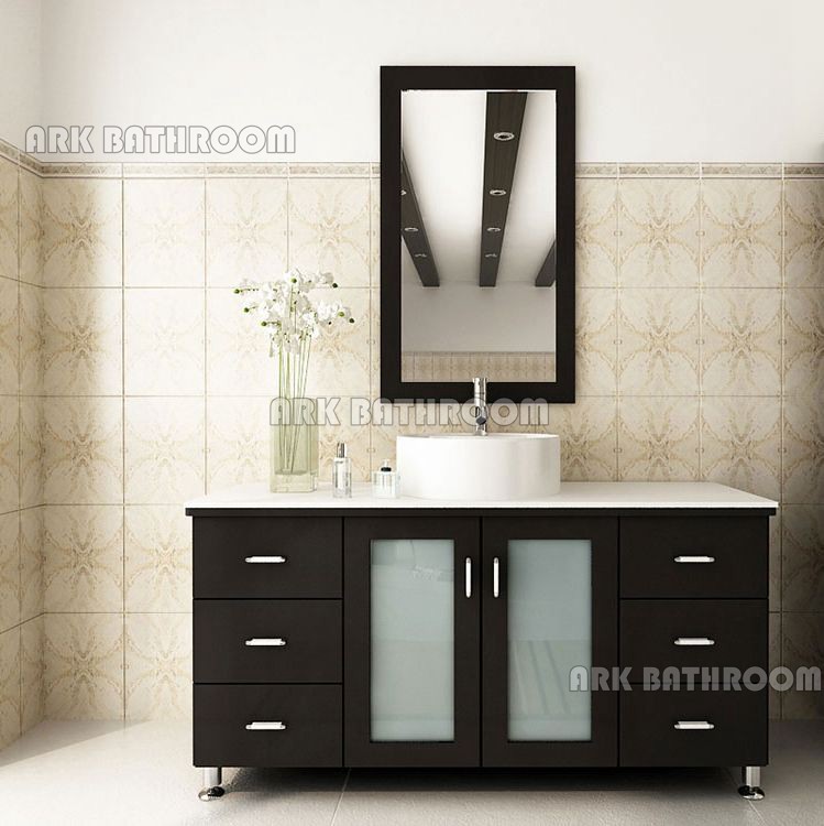 Armadietto bagno in pietra bianca con top in pietra specchio da bagno RT325-48E