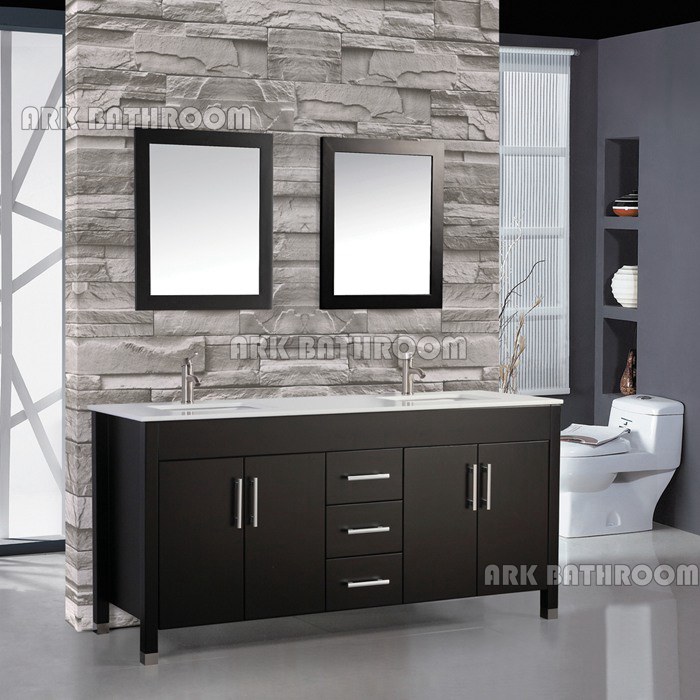 60” 72” Piso baño vanidades Espresso gabinetes de baño de mármol RU323-72E